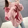 Suéter jacquard de ciervo para mujer, jersey 2023 otoño e invierno, estilo coreano, nuevo, holgado, cuello redondo, suéter exterior para mujer, top de moda