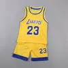 Conjunto de uniforme de basquete infantil para meninos, Lakers Nº. 23, conjunto de colete esportivo e shorts respirável de secagem rápida, vestimenta para treino e competição de verão