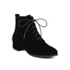 Botines Cortos con Cordones Delanteros, Tacón Bajo Esmerilado, Talla Grande para Mujer, Exportación 605