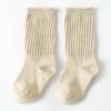 Calcetines de felpa de color liso para niñas de otoño, calcetines de rayas verticales para niños hasta la mitad de la pantorrilla, estilo universitario, calcetines de algodón peinado para bebé