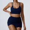 Transfronterizo europeo y americano, amigable con la piel, sujetador deportivo sin costuras con doble tirante, sujetador de yoga, shorts de fitness sexys y conjunto deportivo