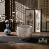 Taza de té artística de titanio puro, estilo antiguo, con diseño de flor de hielo color cristal, taza de titanio, portátil, para uso doméstico, de doble capa, resistente al calor e ideal para disfrutar del té