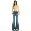 Jeans Feminino Relaxado e Confortável de Cintura Alta e Pernas Largas, Estilo Início de Primavera, Petite, Corte Reto Solto, Não Apertado, Calça Levemente Flare