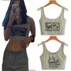 Chaleco de corsé de verano, nuevo chaleco de cuello redondo de verano, corsé cómodo y elástico alto, chaleco deportivo estampado para mujer