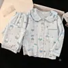 Pijama de primavera y otoño para mujer, de manga larga y pantalón largo, cuello de muñeca lindo, estilo princesa petite, para niñas, conjunto de ropa para el hogar para dormitorio de estudiantes