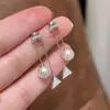 Brincos de Pérola Geométrica com Zircônia e Agulha de Prata Outono e Inverno Brincos Elegantes Retrô de Alta Qualidade Luxo Acessível Brincos Elegantes de Nicho para Mulheres