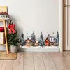 BRUP Pueblo Navideño de Cuento de Hadas Pegatina para Ventana Escena Invernal Acuarela Casas Pinos Copos de Nieve Atmósfera Invernal Pegatina Decorativa para Ventana
