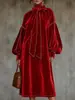 Vestido Longo de Veludo com Gola Alta Retro e Mangas Longas com Amarração - Moda Feminina Europeia e Americana 2026 - Estação Independente Amazon - Desenvolvido pela Annu