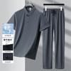 Traje de Pantalón Corto de Seda Helada para Hombre de Verano para Persona de Mediana Edad Delgado de Alta Gama Casual Camisa Polo Elástico Deportivo Conjunto de Dos Piezas