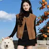 Colete Casual Estilo Coreano de Camurça Sintética para Outono e Primavera para Mulheres, Novo Colete Solto Sem Mangas Moda Vintage de Outono para Mulheres