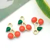 Acessórios para Joias DIY Estilo Coreano, Mini Pingentes de Cereja Coloridos com Gotejamento de Óleo, Galvanizados a Vácuo para Pulseiras, Colares, Brincos e Pingentes
