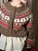 Suéter de Outono Infantil para Meninas, Cardigan de Tricô Floral Estilo Coreano, Suéter Fair Isle de Caimento Solto para Crianças
