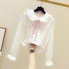 Camisas Blancas de Gasa de Manga Larga para Niños, Tops de Rendimiento para Estudiantes, Ropa para Niños Talla Mediana y Grande, Ropa para Niñas de Estilo Dulce Transfronteriza