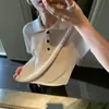Top de punto hueco de manga corta estilo Old Money de verano con cuello polo para mujer, de alta gama, temperamento, seda helada, solapa, top pequeño