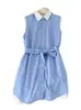 C*S Mismo Estilo que la Colección de Gabinetes~Vestido Polo de Algodón sin Mangas con Cordones de Corte Casual Falda Simple de Corte A H062511