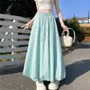 Vestido Tutu Botão de Flor Azul Feminino Verão Fino 2025 Novo Estilo Coreano Cintura Alta Emagrecedor Seda de Gelo Lanterna Meio-comprimento Saia