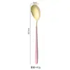 Acero Inoxidable 304 Estilo Coreano Cuchara de Mango Largo Red de Cuchara Roja Cuchara de Comedor Doméstica para Niños Tenedor Cuchara para Postre Occidental