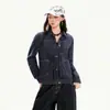 Chaqueta de mezclilla para mujer, color Naranja Juvenil # Azul mezclilla, entallada en la cintura, doble costura, corte holgado, adelgazante, estilo vintage, top moderno y versátil