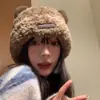 Gorro de Punto con Orejas de Oso Lindo para Otoño e Invierno Nuevo para Mujer Caliente de Felpa Lana Sombrero Grande Cabeza Suave Baotou