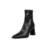 Botas Adelgazantes Nuevas de Otoño e Invierno Botas Elásticas para Mujer Otoño e Invierno Nuevas Botines de Tacón Alto con Punta Cuadrada Cremallera Lateral Color Sólido Botas Elásticas para Mujer