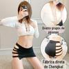 Lingerie Sexy para Mulheres, Conjunto de Duas Peças de Secretária, Manga Longa, Lateral Reveladora, Revelador de Bumbum, Uniforme Tentação Role Play