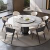 Mesa Redonda Doméstica de Lujo Ligero de Gama Alta Super Cristal Acero Inoxidable Piedra Microcristalina Redonda Piedra de Lujo con Plato Giratorio Mesa y Sillas de Comedor para Apartamento Pequeño