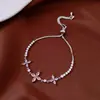 Pulseira Puxável de Flor Cravejada com Zircônia Transfronteiriça, Pulseira Simples, Fashion e Versátil, Joia de Nicho de Luxo Leve e de Alta Qualidade