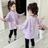 Camiseta de manga larga de algodón puro para niñas, nuevo estilo coreano otoño 2026, top estampado versátil para niños mayores, estilo primavera y otoño