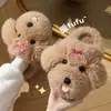 Pantuflas de algodón para niños de dibujos animados para niñas, nuevo otoño e invierno 2026, cálidas para interiores en casa, pantuflas de felpa de perro familiar