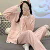 Pijama de Fleece Coral Outono e Inverno Feminino Espessado 2025 Novo Outono e Inverno Flanela Plush Roupa de Casa