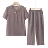Conjunto de Roupas de Verão para Mulheres de Meia-Idade e Idosas, Blusa de Manga Curta Plus Size para Vovó, Roupas de Verão Soltinhas para Mãe e Senhoras Idosas