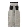Calça Jeans Casual Patchwork Estampa de Leopardo Americana Outono 2026 para Homens e Mulheres, Novo Design Solta de Perna Larga Curva