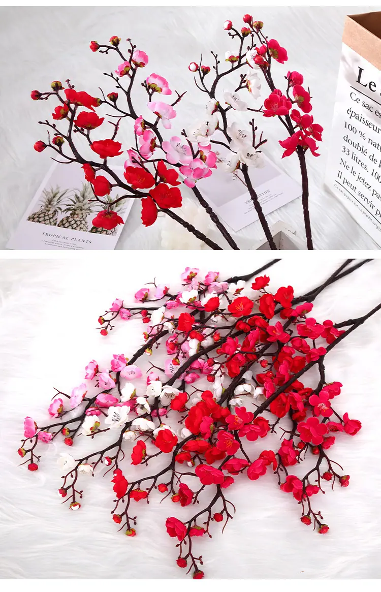 仿真梅花枝,腊梅花桃花干花,塑料假花束,客厅插花瓶摆设,室内家居装饰