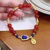 Pulsera Nueva de Ágata Roja Nicho Lujo Ligero Gama Alta Lapislázuli Calabaça Lujo Ligero Rojo del Sur Versátil Estilo Chino Pulsera Lote