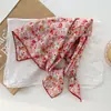 Pañuelo Cuadrado Floral Vintage Estilo Japonés Versátil Primavera y Verano Artístico Fresco Pequeño Pañuelo de Algodón Pañuelo Decorativo Delgado de Seda para Mujer