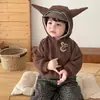 Conjunto Acolchado Forrado de Felpa para Bebé Niño Lindo Cárdigan con Cuernos de Diablito Conjunto de Dos Piezas Pantalones Casuales con Estampado de Leopardo para Bebé Invierno