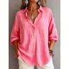 2026 Comércio Exterior Transfronteiriço Roupas Femininas Europeias e Americanas Amazon Primavera Camisa Gola Manga Longa Pulôver Algodão-Linho Solta Camisa Feminina