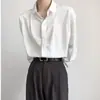 Camisa Preta Masculina Feminina 2026 Jovem Madura Botão Invisível Casual Design Risca de Giz Camisa de Manga Longa Solta