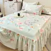 Falda de Cama de Algodón Cepillado Engrosado de Invierno Pieza Única Algodón Grado A Color Sólido Cubierta de Falda de Cama para Ocultar Imperfecciones con Borde de Falda
