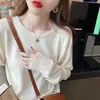 Blusa Básica Solta Versátil Feminina Outono Inverno Novo Estilo Roupa Externa Gola Redonda Suéter Camada Interna Estilosa Manga Longa Tricô