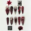 Estilo Europeo y Americano Cortos Chapados en Oro 3D Florales de Lujo Forma de Almendra Manicura Francesa Uñas Postizas Puntas de Uñas Portátiles