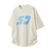 Camiseta de Manga Corta de Algodón Puro Estampada con Bloques de Color para Hombre, Verano Estilo Americano High Street Camiseta de Marca de Moda con Textura de Ajuste Holgado para Pareja