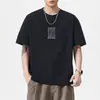 Roupas Masculinas Fengshe / Camiseta Masculina de Seda Gelada Bordada Lavagem Pesada Estilo Americano, Manga Curta, Verão, Caimento Solto, Gola Redonda, Casual Meia-Manga