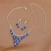 Venda Quente Moda Elegante Exquisito Alto Padrão Entrada Luxo Cristal Azul Strass Colar Brincos Conjunto Acessórios Vestido Feminino Noiva