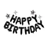 Letras de Feliz Cumpleaños en Inglés Color Dorado Globo de Película de Aluminio Estrella de Cinco Puntas Estrella Cruzada Juego Arreglo Decoración Fiesta de Cumpleaños Infantil