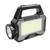 Luz de Trabalho LED Recarregável Solar com Painel COB e Holofote Lanterna Portátil de Mão Função Power Bank Carregamento Tipo C Luz de Emergência para Camping ao Ar Livre