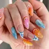 Caixa com 24 Peças de Conjunto de Adesivos para Unhas Artesanais Populares Transfronteiriços em Formato de Amêndoa com Gradiente, Unhas Postiças Curtas, Produto Acabado
