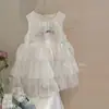 Vestido para Menina 2026 Verão Novo Estilo Vestido Colete Sem Mangas para Bebê Menina com Renda Vestido Princesa Vestido Bolo de Menina