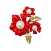 Broche de Flor de Rosa Roja Transfronterizo para Mujer, Moda Aleación de Alta Gama Accesorio Anti-Exposición, Pin de Solapa para Traje, Accesorio para Cuello