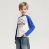 26 Camiseta de Algodón Puro de Manga Larga para Niños, Estilo Otoño, Estampado de Letras Color-Block, Top Casual Holgado, Estilo Moderno para Niños Mayores